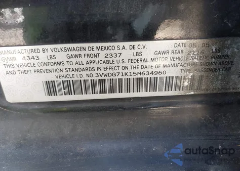 2005 Volkswagen Jetta 2.5 from USA, damaged, VIN 3VWDG71K15M634960